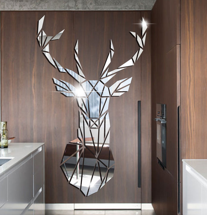 Self-adhesive Wall Stickers Deer Head Three-dimensional Acrylic Mirror