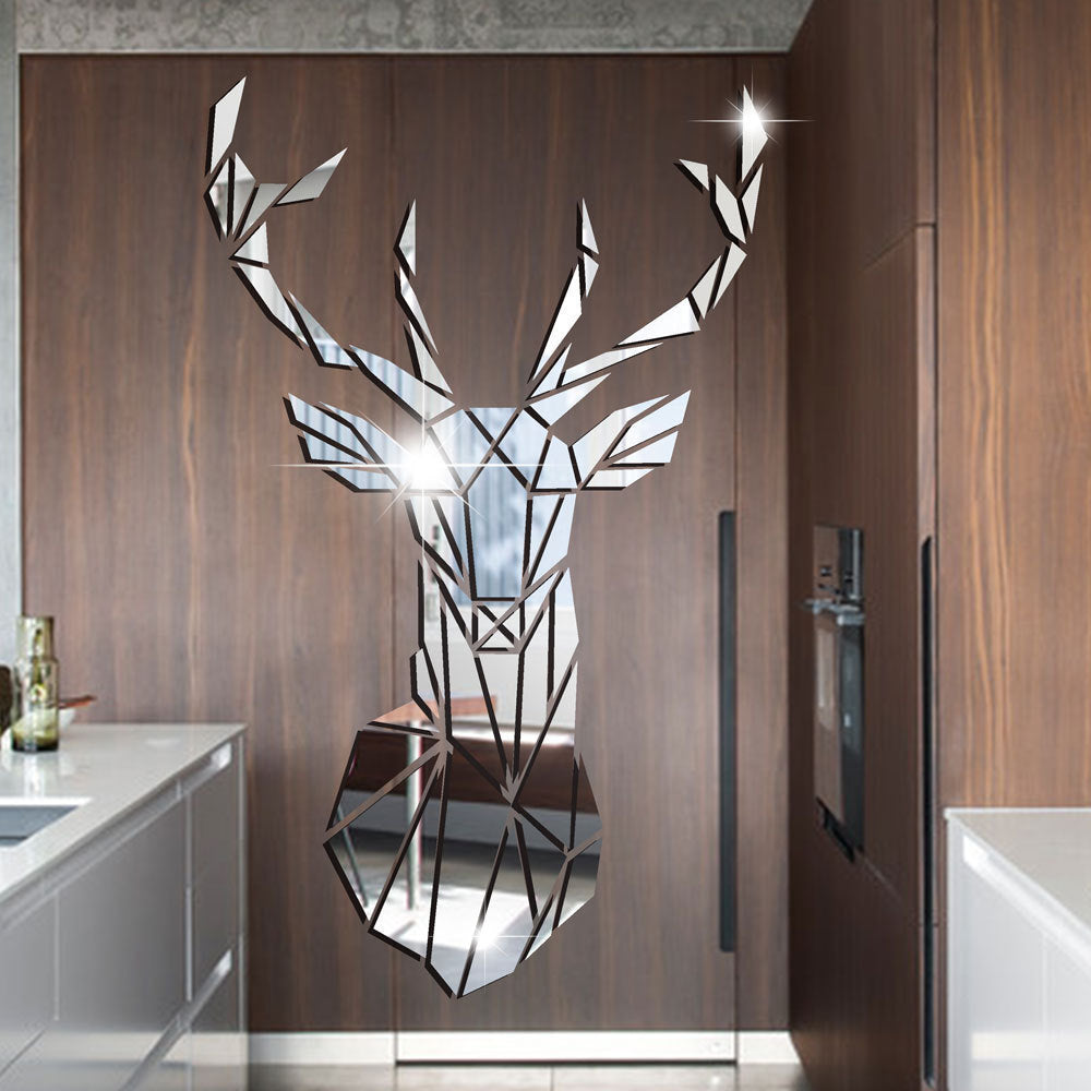 Self-adhesive Wall Stickers Deer Head Three-dimensional Acrylic Mirror