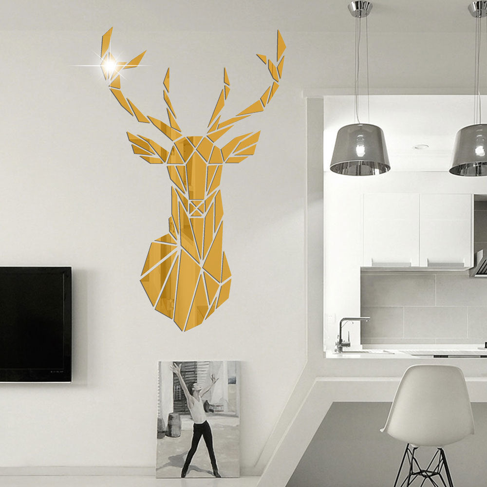 Self-adhesive Wall Stickers Deer Head Three-dimensional Acrylic Mirror